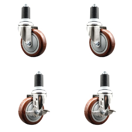 Service Caster 4 Inch 316SS Maroon Poly Swivel 1-1/2 Inch Expanding Stem Caster Brake SCC, 2PK SS316EX20S414-PPUB-MRN-2-TLB-2-112